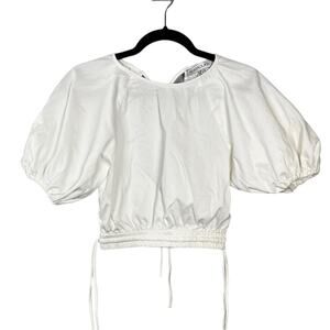 Shona Joy white cotton crop top puff sleeve